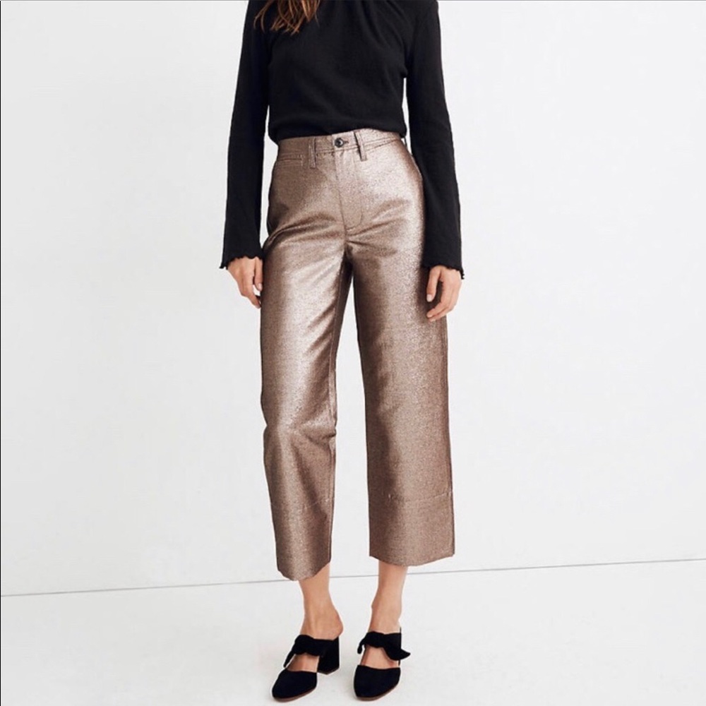 Madewell slim wide-leg cropped pants in metallic